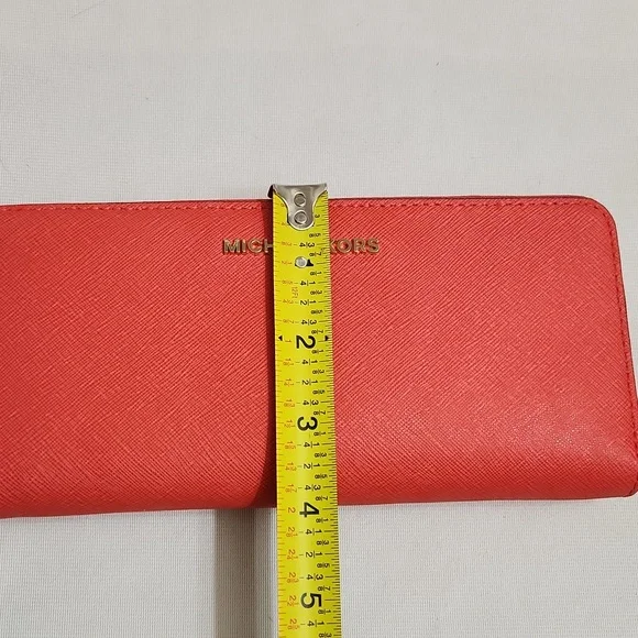 Michael Kors Jet Set Travel Continental Leather Coral Reef Wallet - Picture 9 of 10